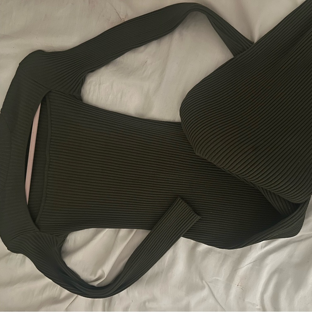 Zara Olive Green Ribbed Tote